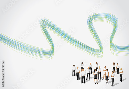 Blue and green colorful brochure with business people
