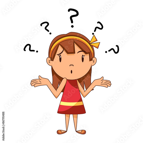 Confused girl, shrugging shoulders