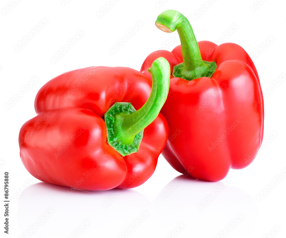 Two Red Peppers leaves isolated on white background Two Red Peppers leaves isolated on white background