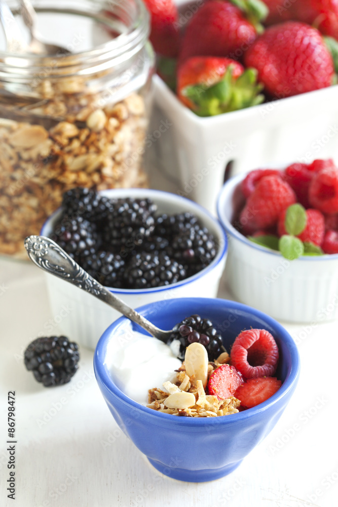 Homemade granola with yogurt and berry Homemade granola with yogurt and berry