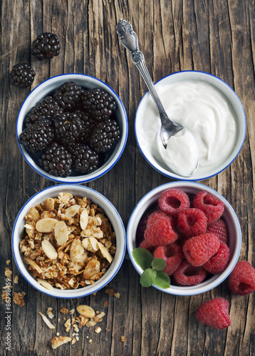 Homemade granola with yogurt and berry