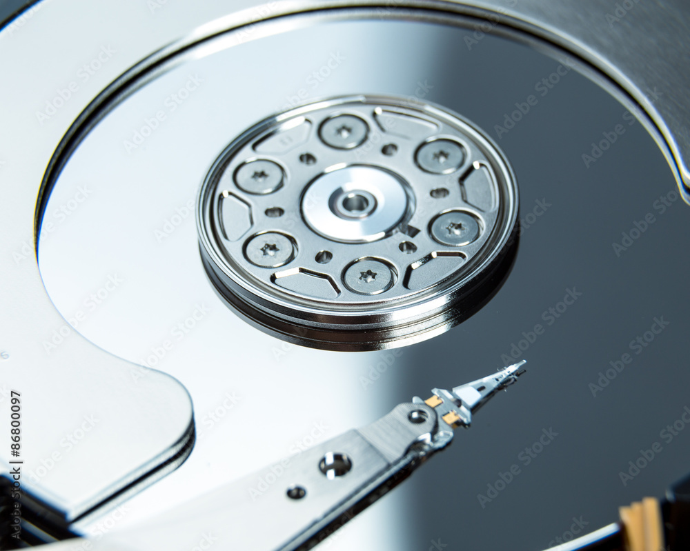 Close up of open computer hard disk drive Close up of open computer hard disk drive