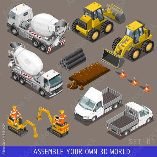 City Construction Transport Isometric Flat 3d Icon Set 
