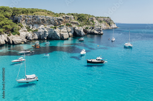 Stunning view of Macarella bay and azure sea water, Menorca, Bal photo