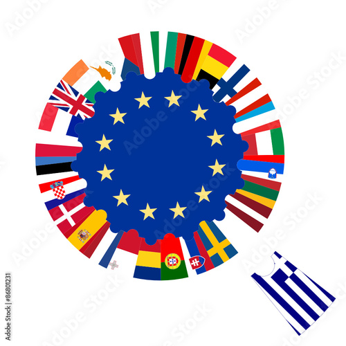 GREXIT – Jigsaw with EU countries and Greek flag apart 