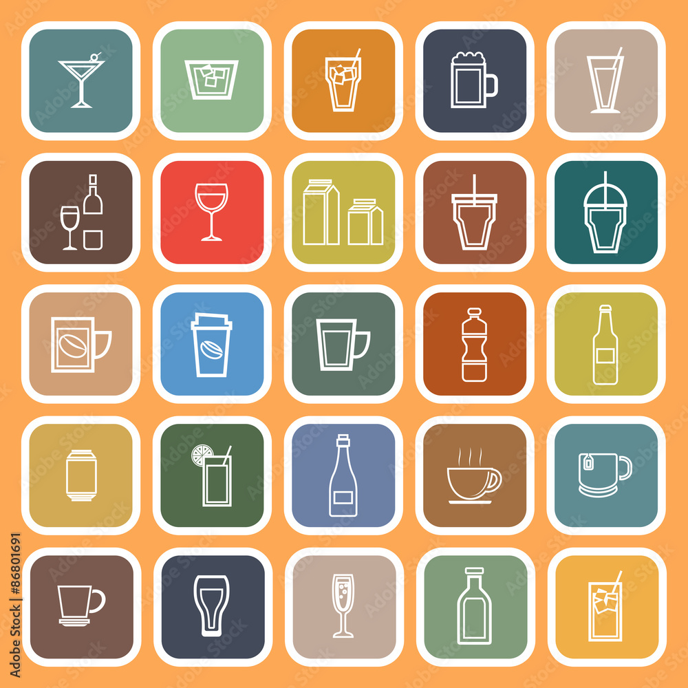 Drink line flat icons on orange background Drink line flat icons on orange background