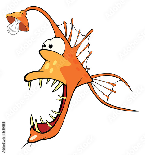 Deep-water fish. Monkfish. Cartoon 