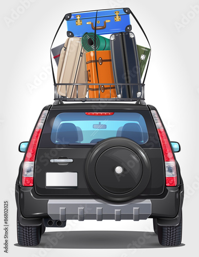 Travel Black Car - Rear view - Visible interior Version