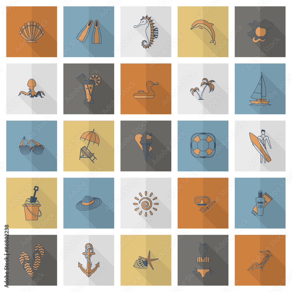 Summer and Beach Simple Flat Icons Summer and Beach Simple Flat Icons