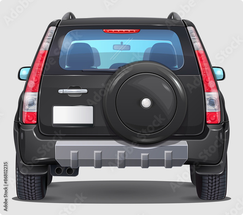 Vector Suv Black Car - Rear view - Visible interior Version
