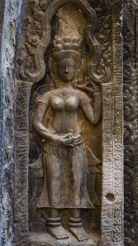Detail Carvings of Devata in Ta Prohm Temple