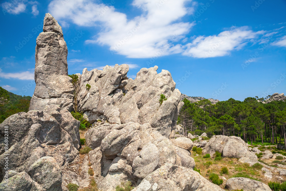 Corsica island, rocky mountains and dramatic sky