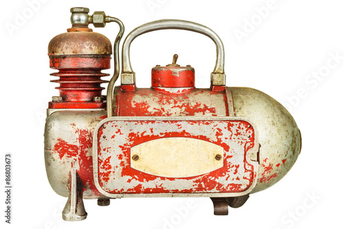 Vintage air compressor isolated on white