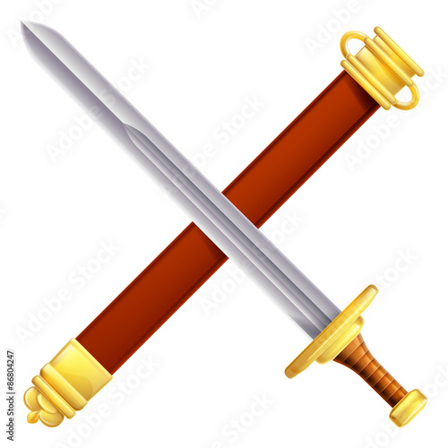 Crossed sword and scabbard