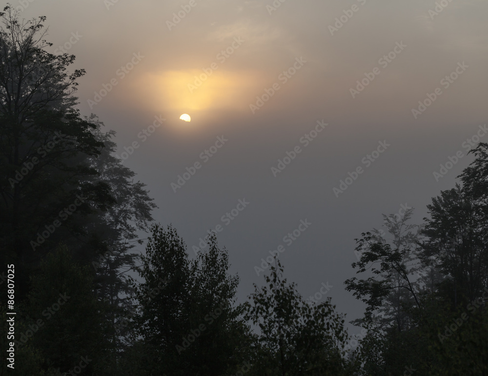 Beautiful sunrise with the morning mist Beautiful sunrise with the morning mist