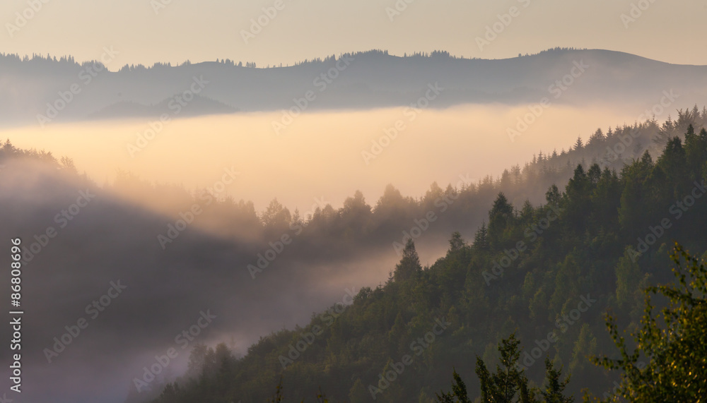 Beautiful sunrise with the morning mist Beautiful sunrise with the morning mist
