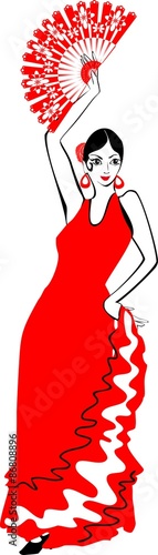 flamenco dancer in red dress with fan