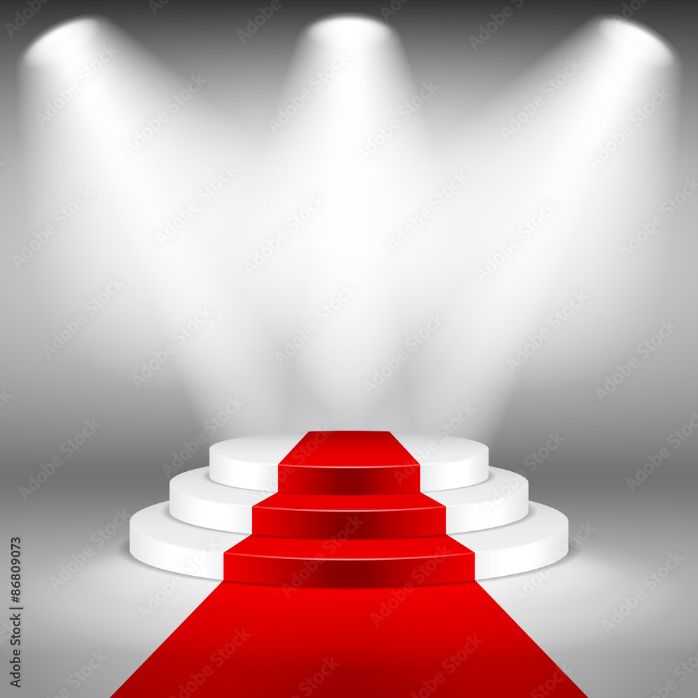 Obraz premium Illuminated stage podium with red carpet vector