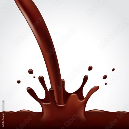 Pouring hot chocolate splash on white background