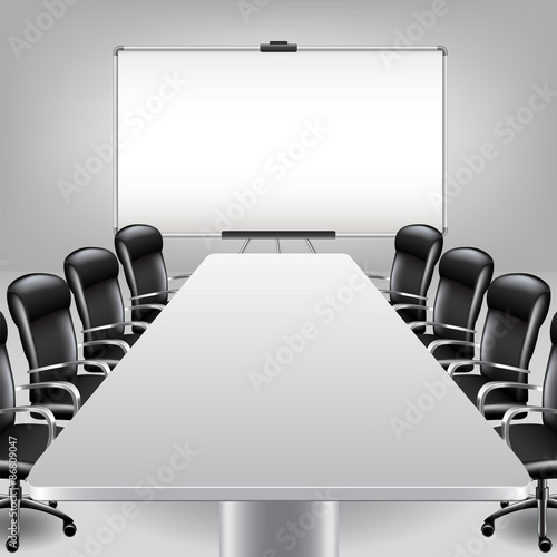 Empty meeting room and presentation board vector