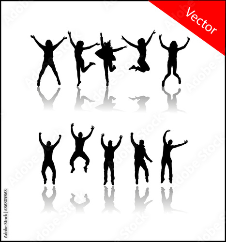 Silhouettes of fans jumping