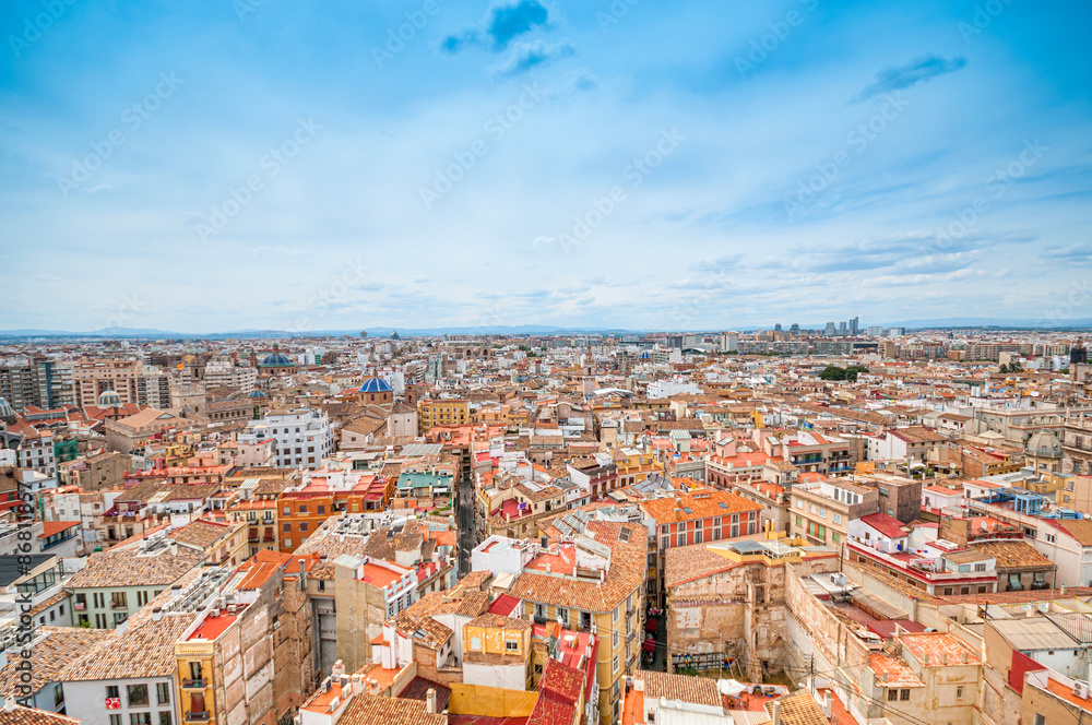 Aerial view of Valencia, Spain under blue sky