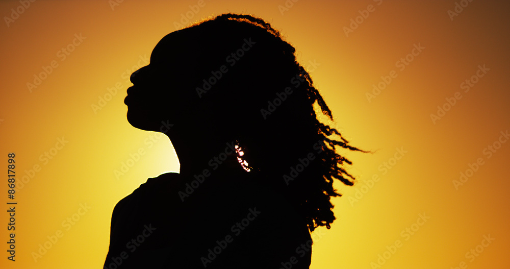 Obraz premium Silhouette of African woman standing at sunset