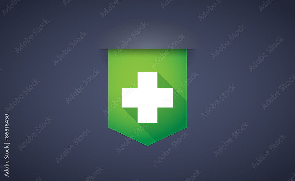 Obraz premium long shadow ribbon icon with a pharmacy sign