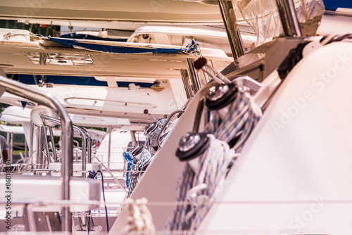 Winches and ropes, sailing yacht detail