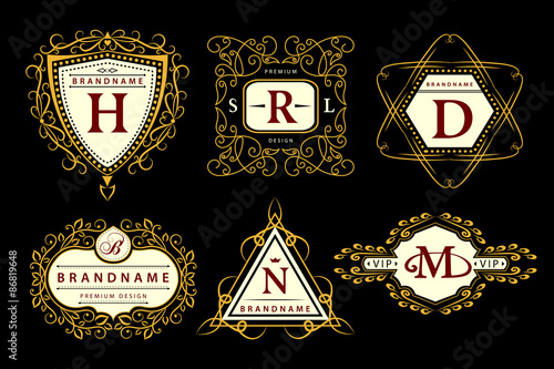 Monogram design elements, graceful template. Calligraphic elegant line art logo design. Letter emblem B, H, R, M, D for Royalty, business card, Boutique, Hotel, Heraldic, Jewelry. Vector illustration