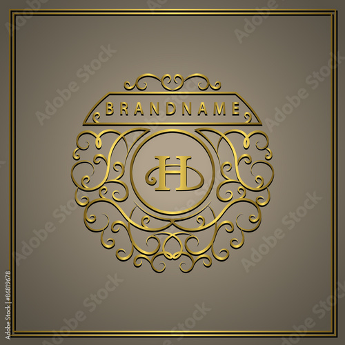 Monogram design elements, graceful template. Calligraphic elegant line art logo design. Letter Gold emblem H for Royalty, business card, Boutique, Hotel, Restaurant, Cafe, Jewelry. Vector illustration