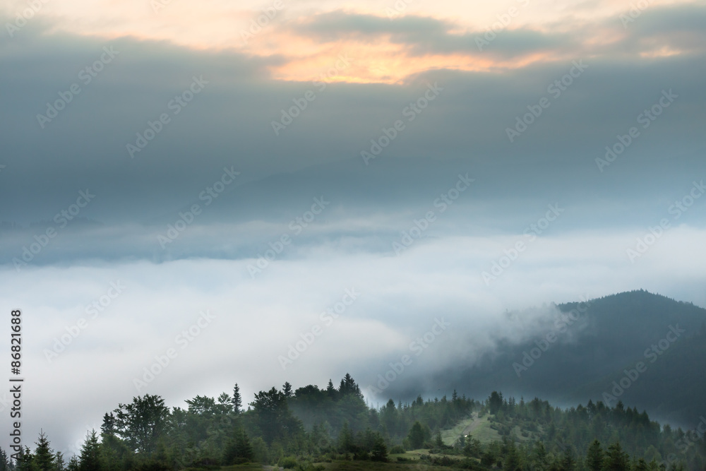 Amazing mountain landscape with fog Amazing mountain landscape with fog