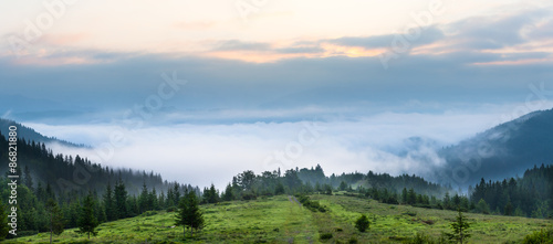 Fototapeta Naklejka Na Ścianę i Meble -  Amazing mountain landscape with fog