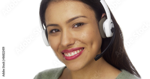 Canvas Print Mexican woman telemarketer smiling
