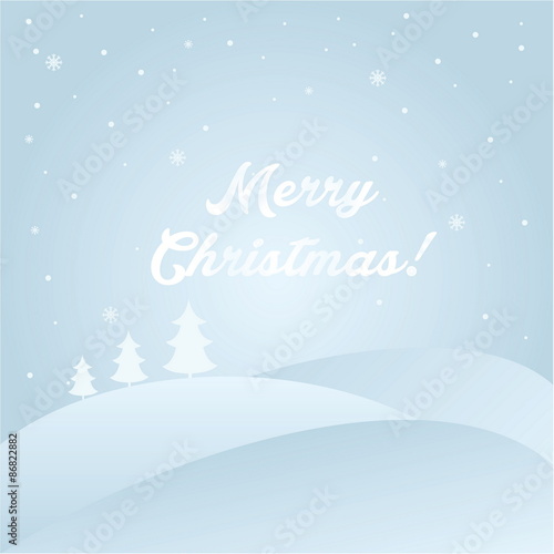 Illustration winter landscape with text Merry Christmas. Vector.