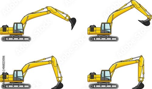 Excavators. Heavy construction machines. Vector illustration