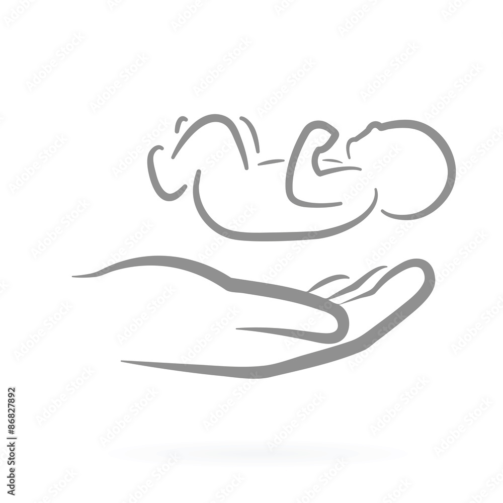 Parent hand with baby icon
