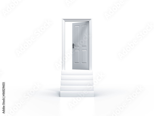 Opened door with staiway concept isolated on white background