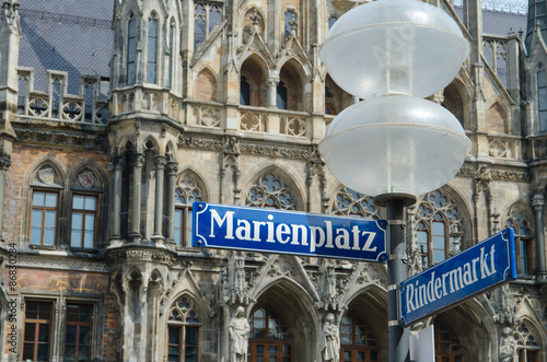 Marienplatz street sign in downtown Munich Germany