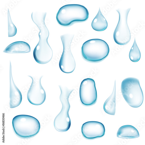 Transparent blue drops. Translucent in vector file