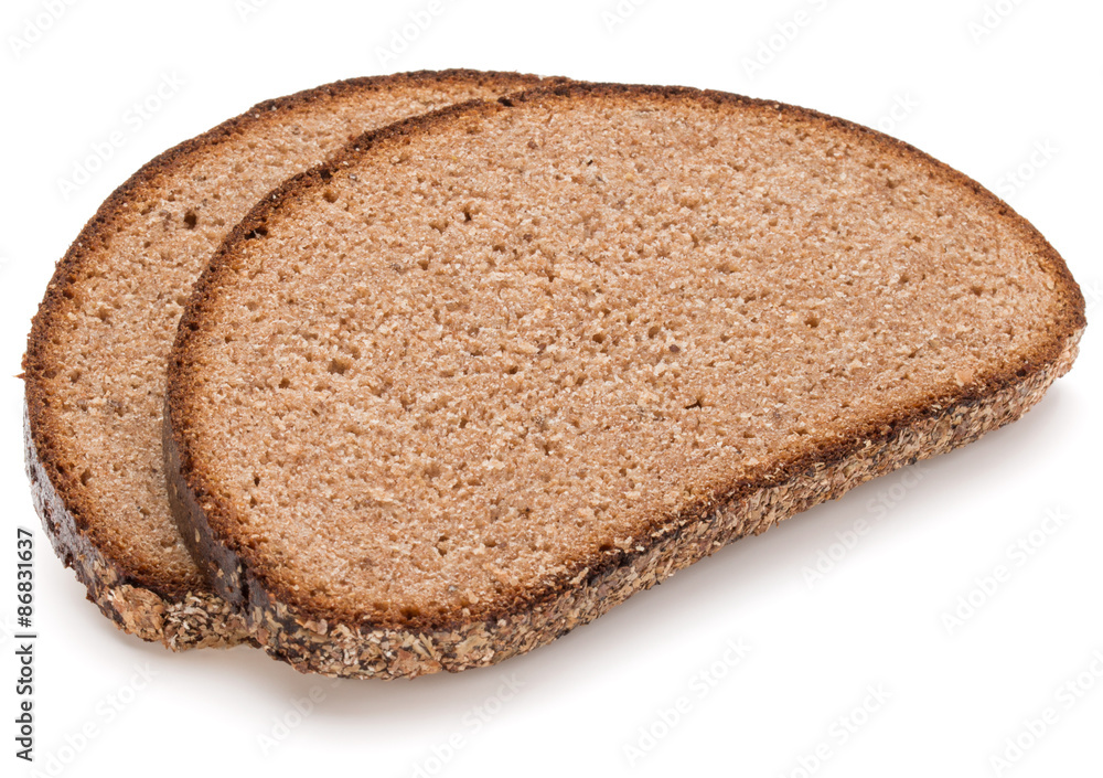 Slice of fresh rye bread isolated on white background cutout Slice of fresh rye bread isolated on white background cutout