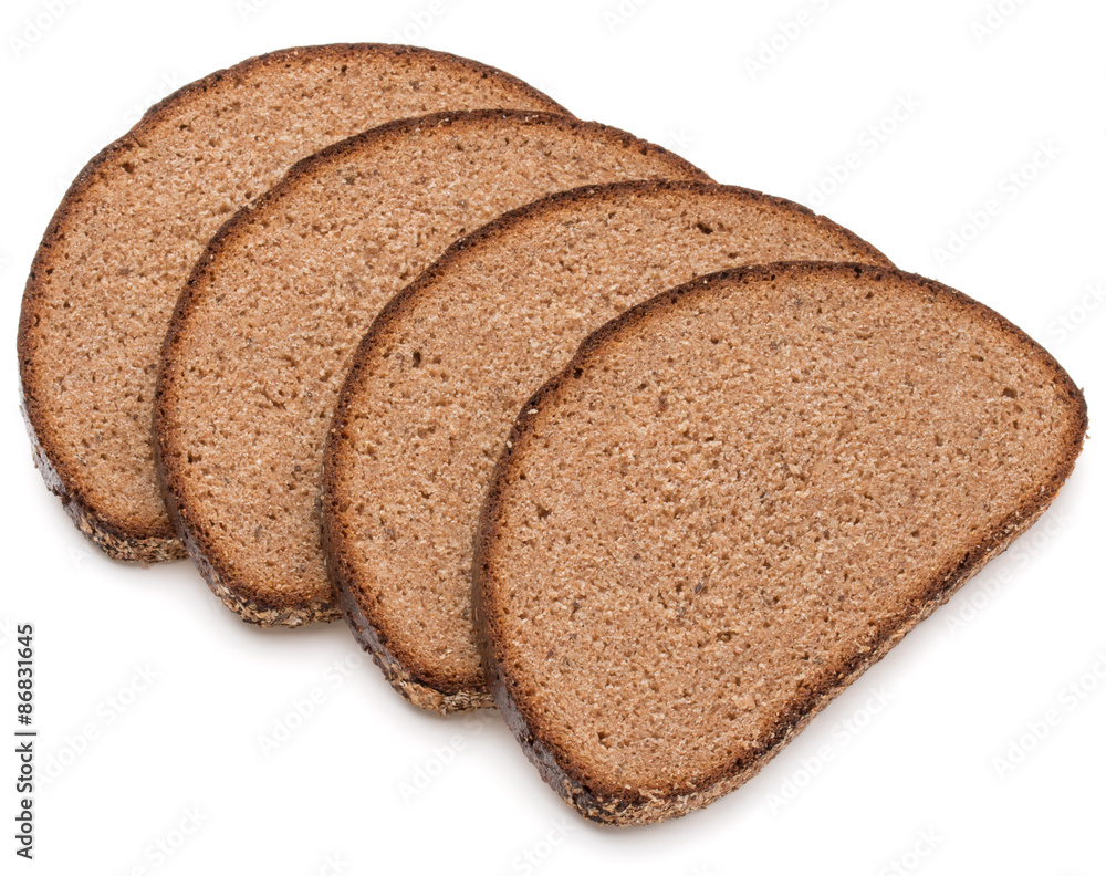 Slice of fresh rye bread isolated on white background cutout Slice of fresh rye bread isolated on white background cutout