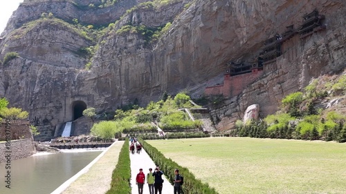 the hanging temple at datong china with tourists