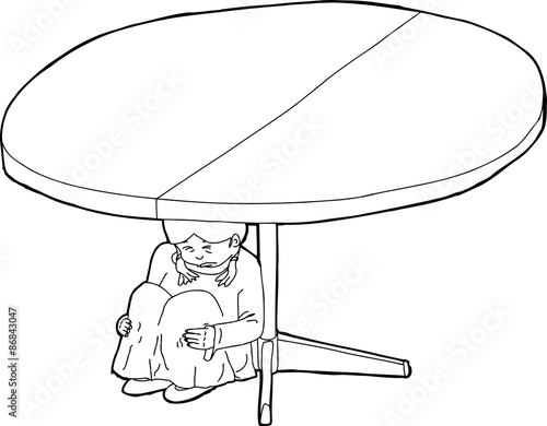 Outlined Weeping Child Under Table