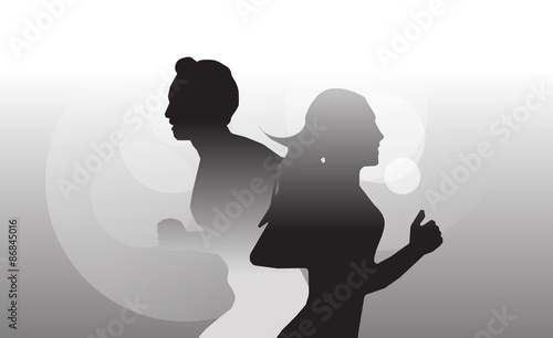 Running man and woman sun light ray background