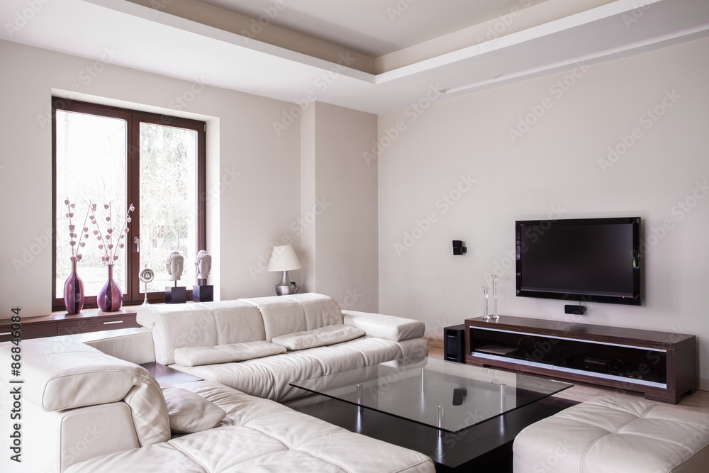 Fototapeta premium White designed living room