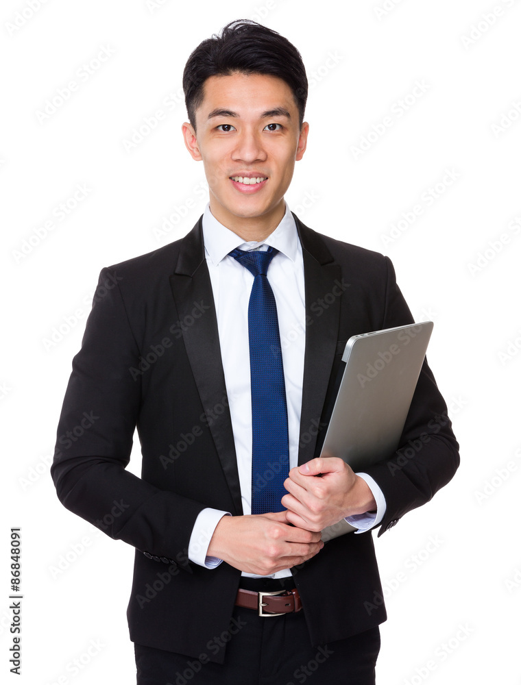 Asian businessman hold with laptop computer Asian businessman hold with laptop computer