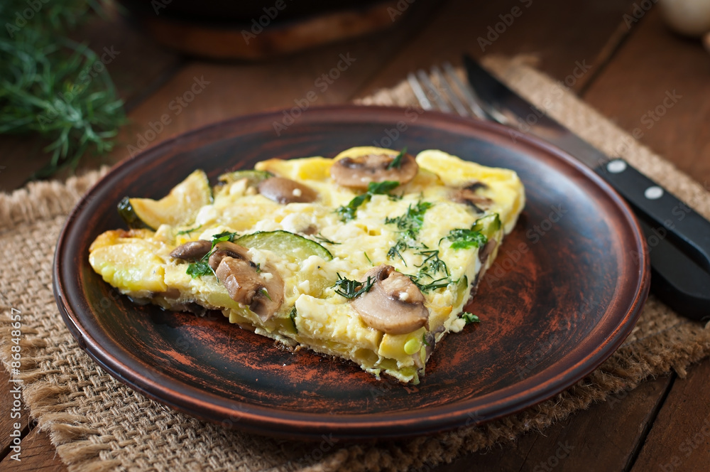 Frittata with mushrooms, zucchini and cheese Frittata with mushrooms, zucchini and cheese