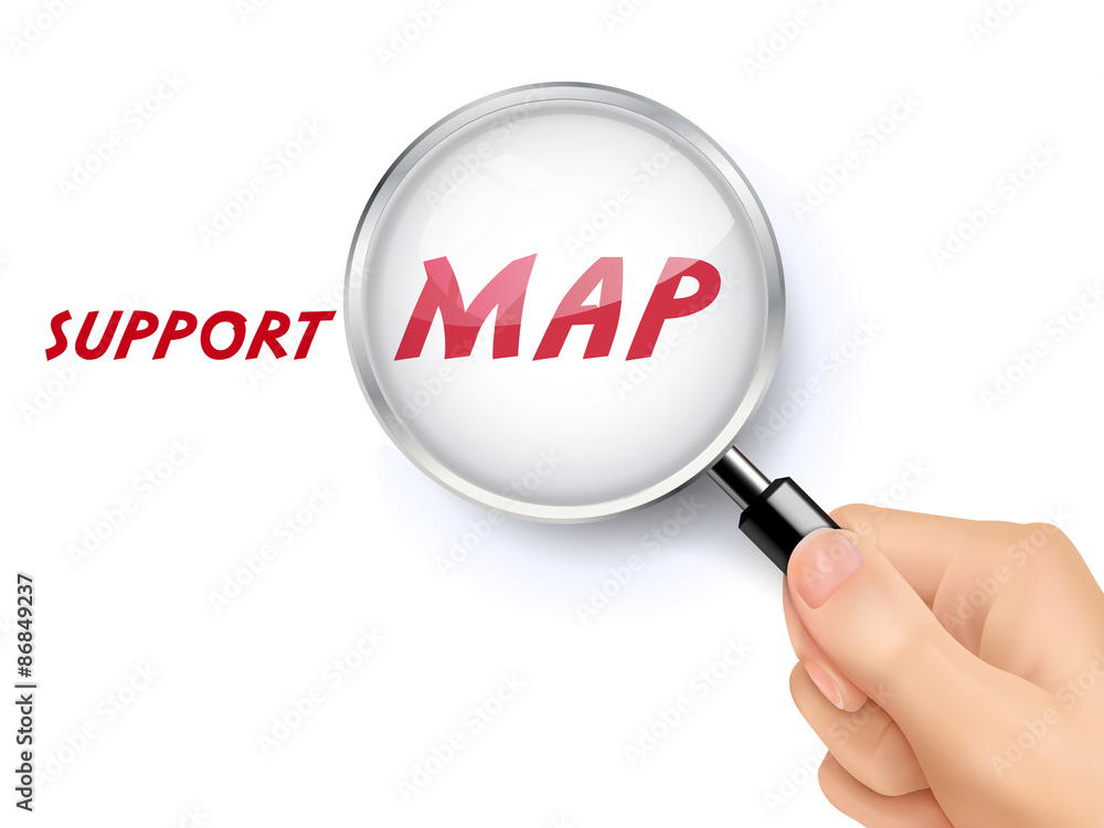 support map word showing through magnifying glass support map word showing through magnifying glass