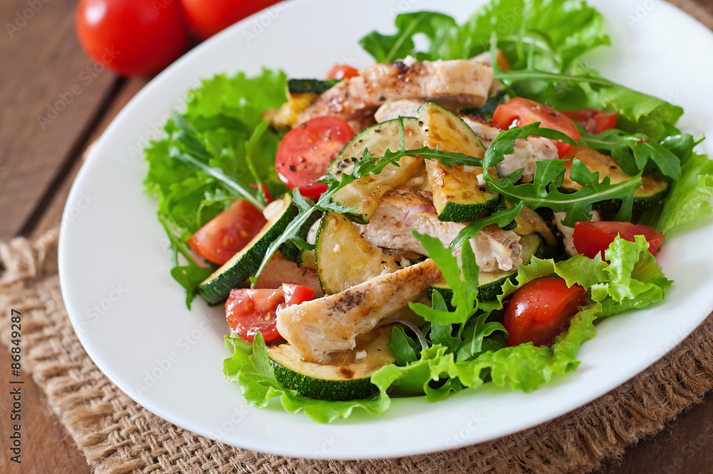 Salad of chicken breast with zucchini and cherry tomatoes Salad of chicken breast with zucchini and cherry tomatoes